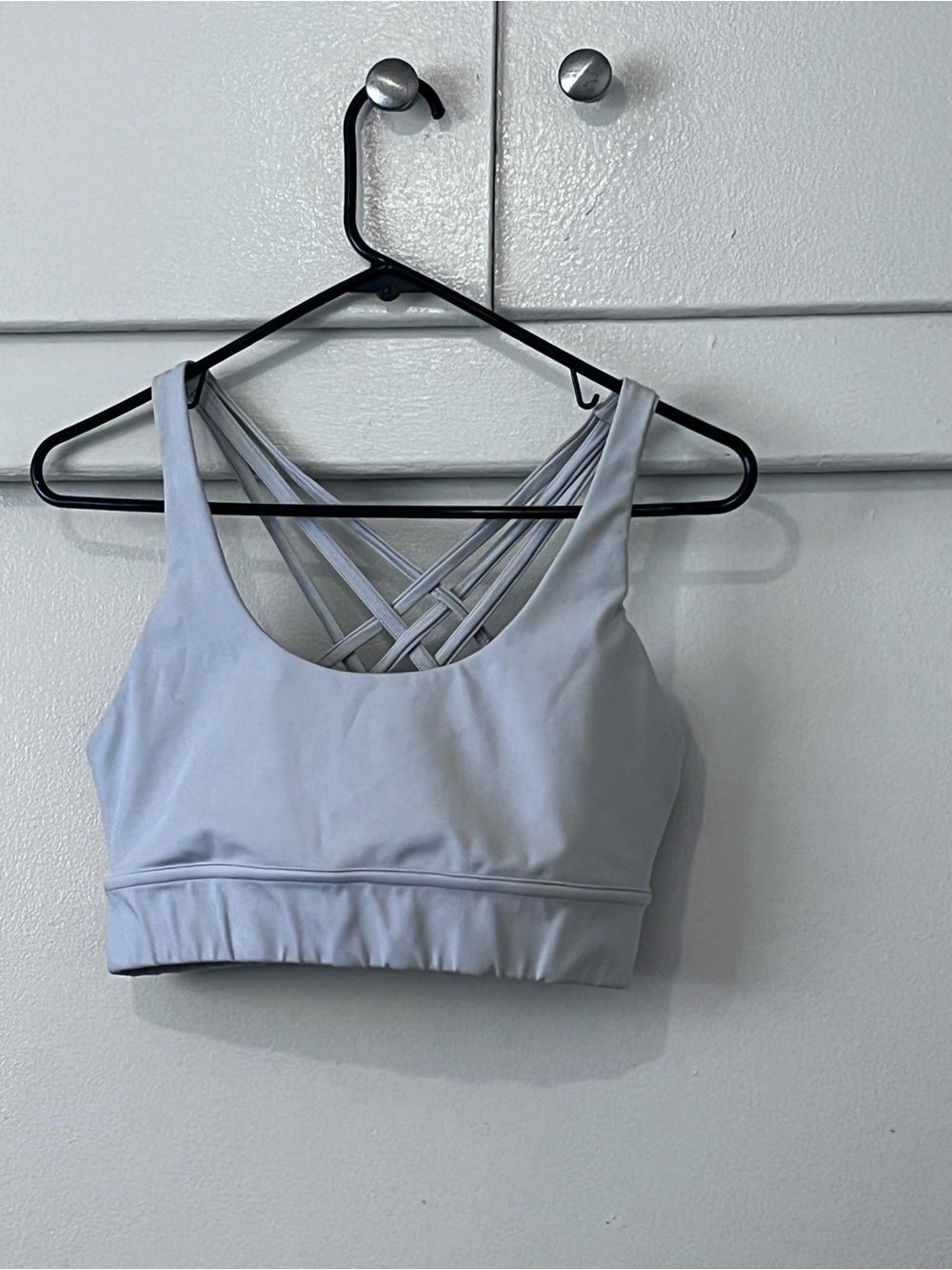 Strappy Back Light Blue Sports Bra — Low-Impact Support